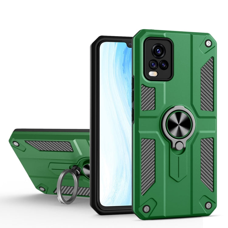 Carbon Fiber Pattern PC + TPU Protective Case with Ring Holder For vivo V20 Pro