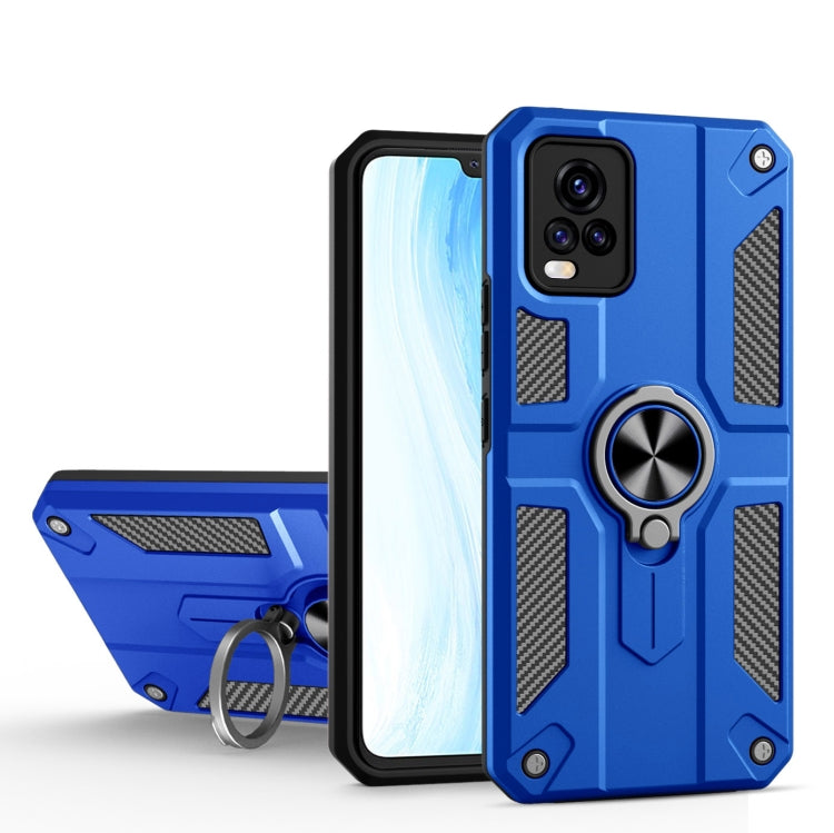 Carbon Fiber Pattern PC + TPU Protective Case with Ring Holder For vivo V20 Pro