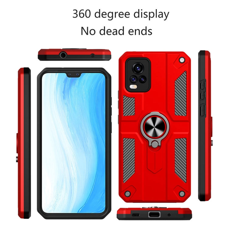 Carbon Fiber Pattern PC + TPU Protective Case with Ring Holder For vivo V20 Pro