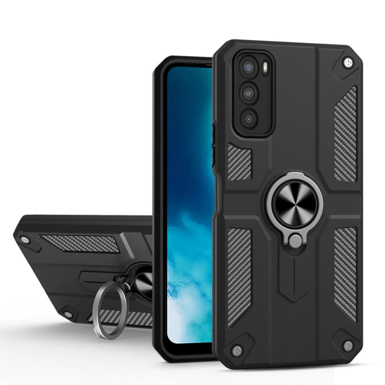 Carbon Fiber Pattern PC + TPU Protective Case with Ring Holder For vivo V20 SE