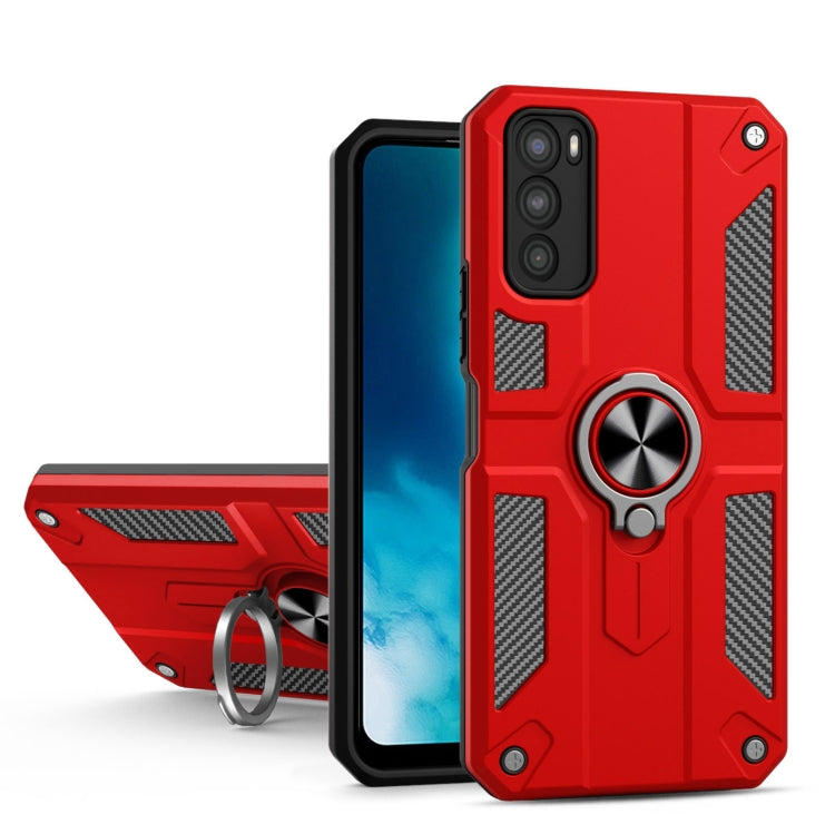 Carbon Fiber Pattern PC + TPU Protective Case with Ring Holder For vivo V20 SE