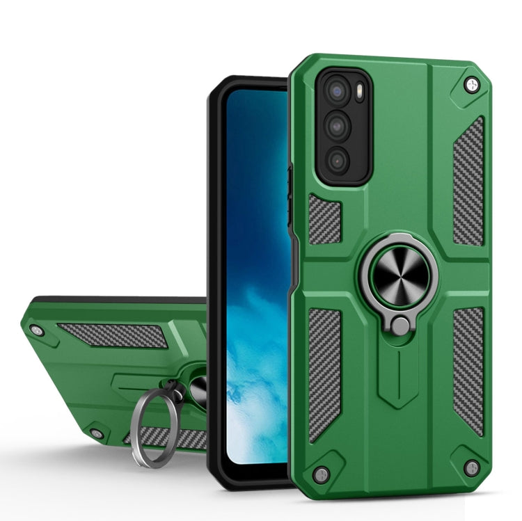 Carbon Fiber Pattern PC + TPU Protective Case with Ring Holder For vivo V20 SE