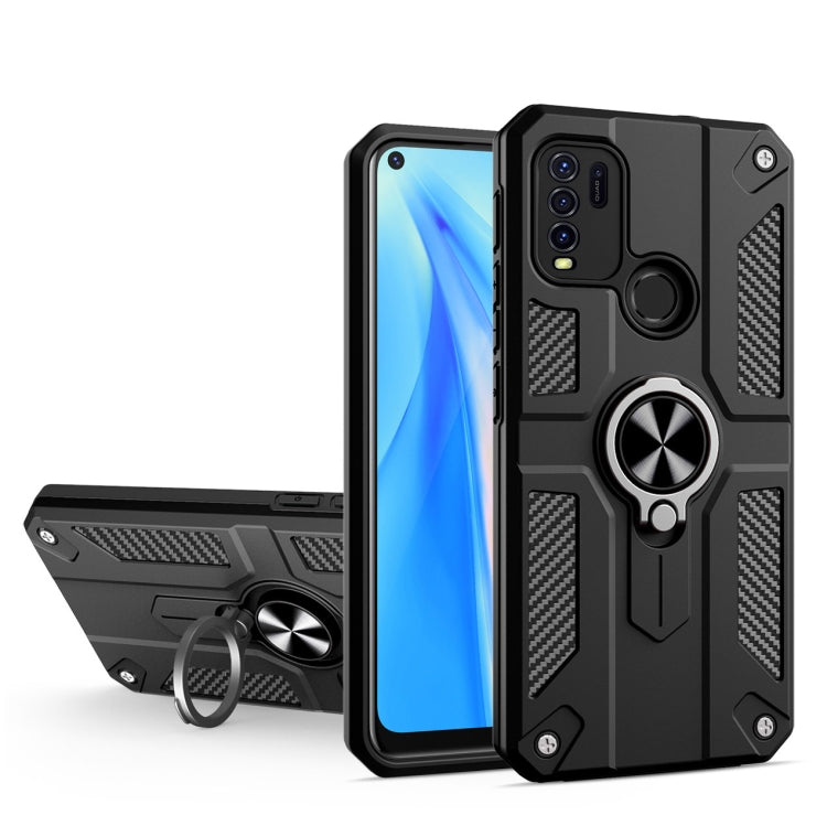 Carbon Fiber Pattern PC + TPU Protective Case with Ring Holder For vivo Y50 / Y30
