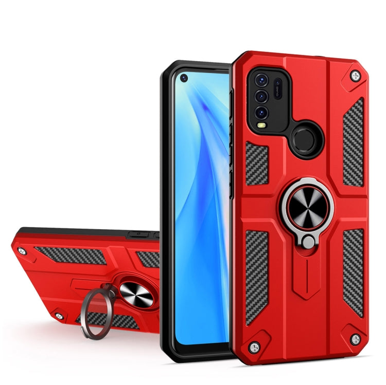 Carbon Fiber Pattern PC + TPU Protective Case with Ring Holder For vivo Y50 / Y30