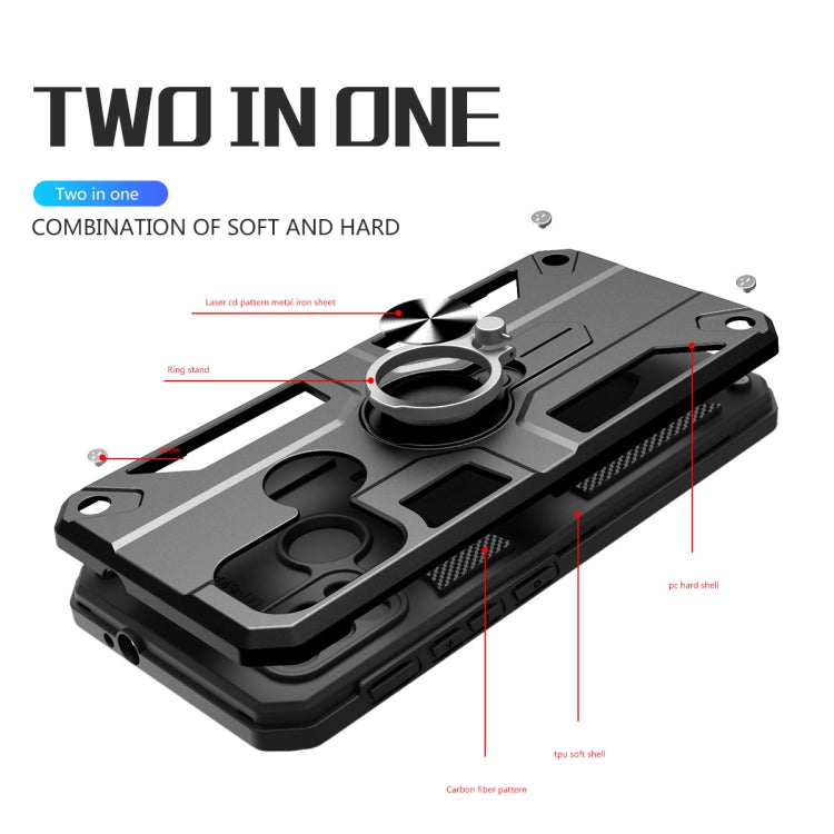 Carbon Fiber Pattern PC + TPU Protective Case with Ring Holder For vivo Y50 / Y30