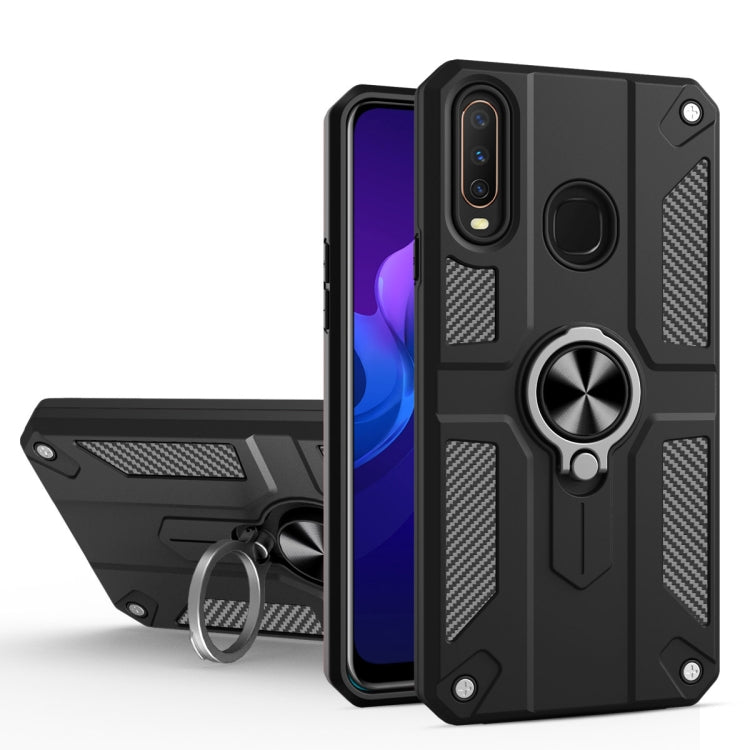 Carbon Fiber Pattern PC + TPU Protective Case with Ring Holder For vivo Y17 / Y12