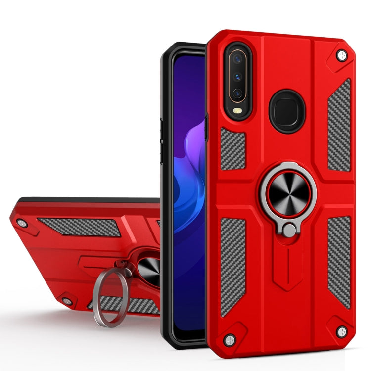 Carbon Fiber Pattern PC + TPU Protective Case with Ring Holder For vivo Y17 / Y12