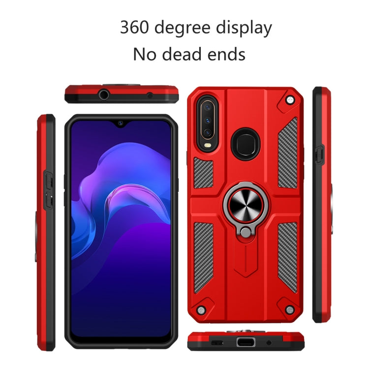 Carbon Fiber Pattern PC + TPU Protective Case with Ring Holder For vivo Y17 / Y12