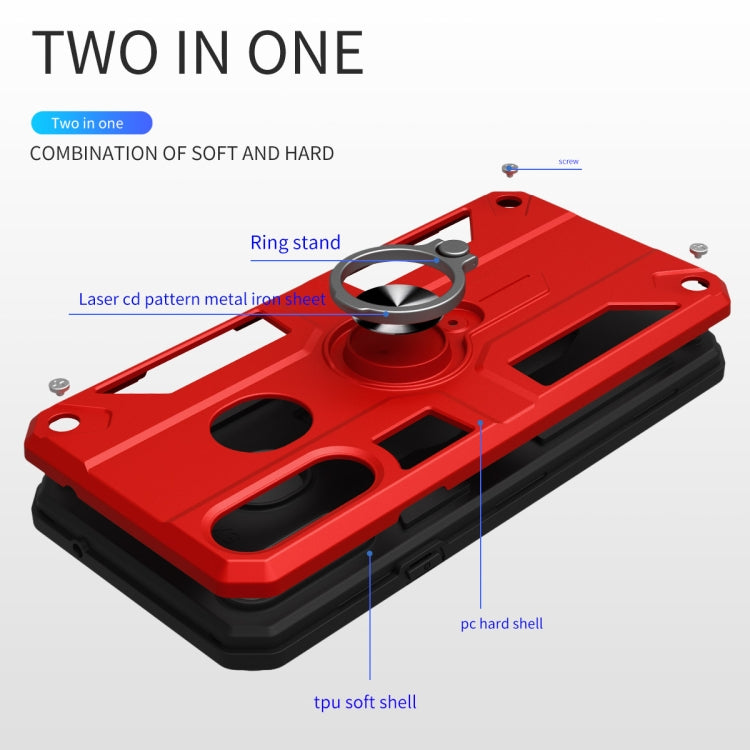 Carbon Fiber Pattern PC + TPU Protective Case with Ring Holder For vivo Y17 / Y12