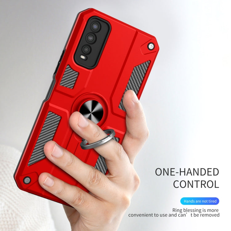 Carbon Fiber Pattern PC + TPU Protective Case with Ring Holder For vivo Y20
