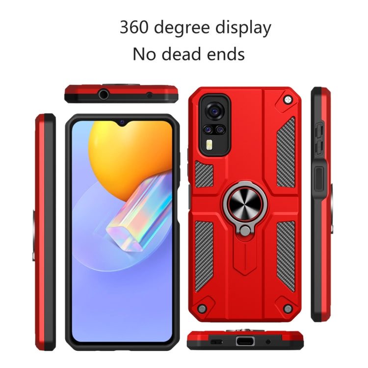 Carbon Fiber Pattern PC + TPU Protective Case with Ring Holder For vivo Y51 2020