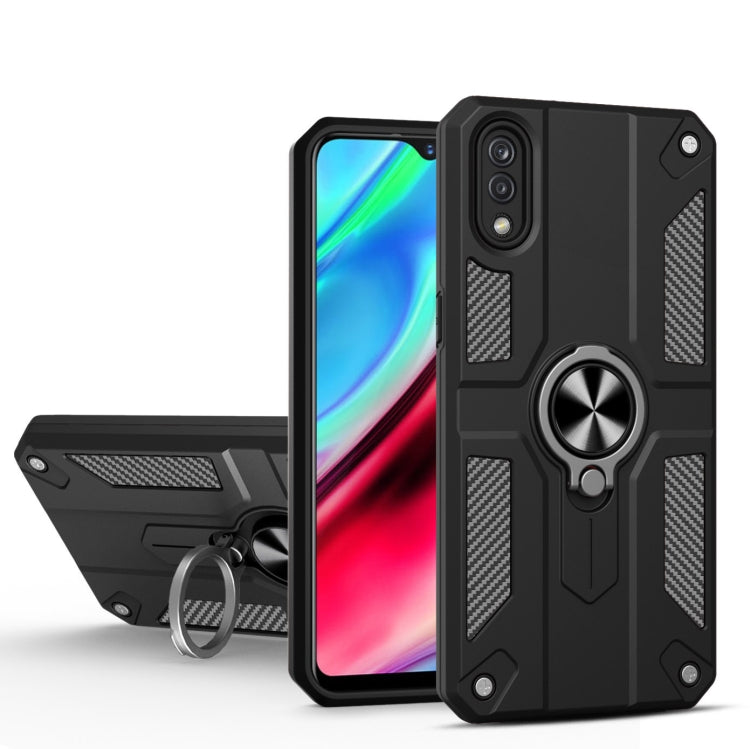 Carbon Fiber Pattern PC + TPU Protective Case with Ring Holder For vivo Y93
