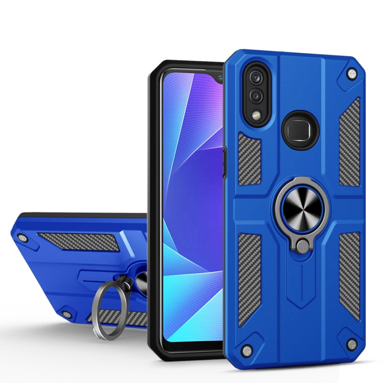 Carbon Fiber Pattern PC + TPU Protective Case with Ring Holder For vivo Y95