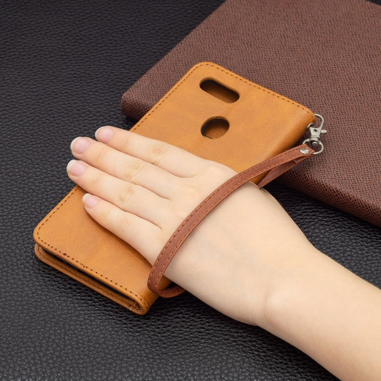 For OPPO A7 Retro Lambskin Texture Pure Color Horizontal Flip PU Leather Case with Holder & Card Slots & Wallet & Lanyard