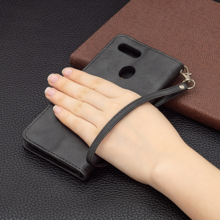 For OPPO A7 Retro Lambskin Texture Pure Color Horizontal Flip PU Leather Case with Holder & Card Slots & Wallet & Lanyard