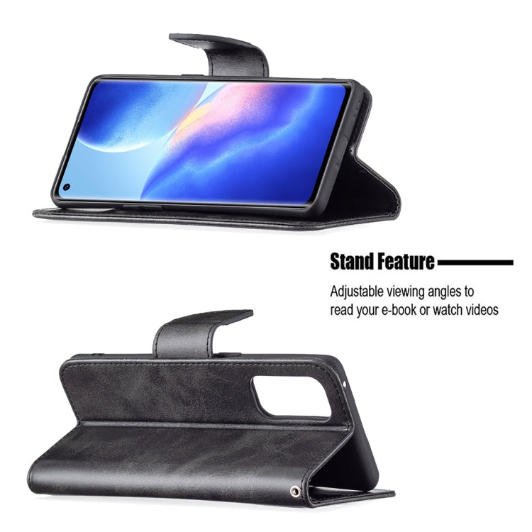 For OPPO Reno5 Pro 5G Retro Lambskin Texture Pure Color Horizontal Flip PU Leather Case with Holder & Card Slots & Wallet & Lanyard