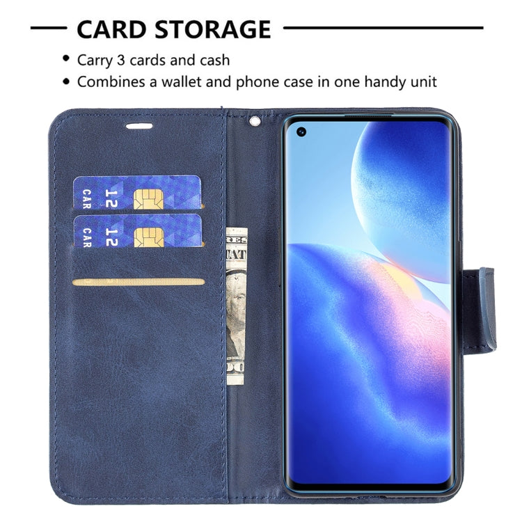 For OPPO Reno5 Pro 5G Retro Lambskin Texture Pure Color Horizontal Flip PU Leather Case with Holder & Card Slots & Wallet & Lanyard