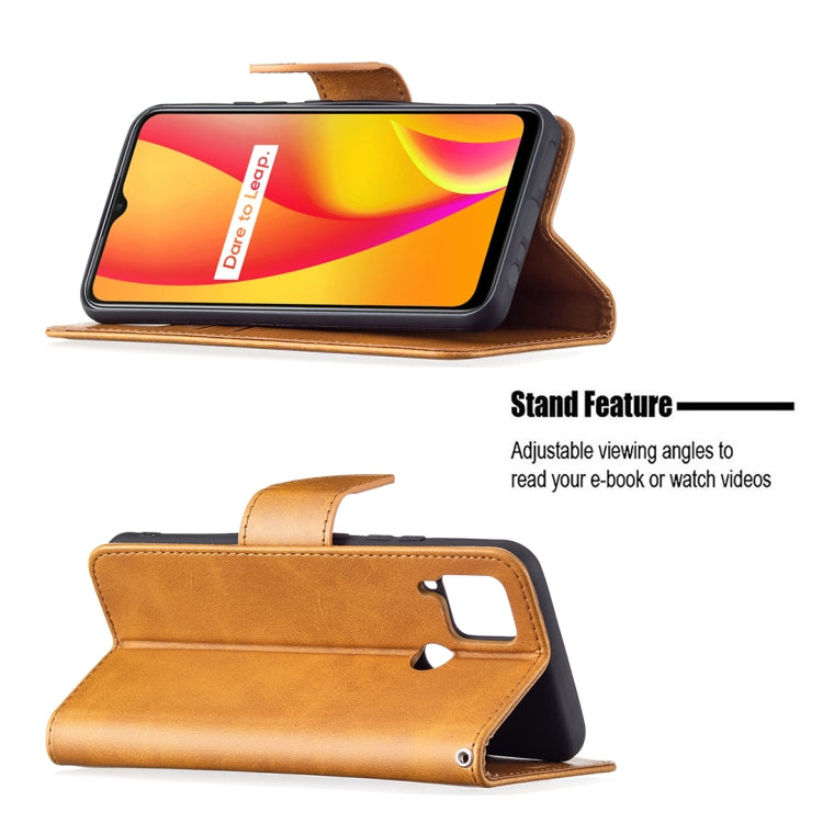 For OPPO Realme C15/C12/C25 Retro Lambskin Texture Pure Color Horizontal Flip PU Leather Case with Holder & Card Slots & Wallet & Lanyard