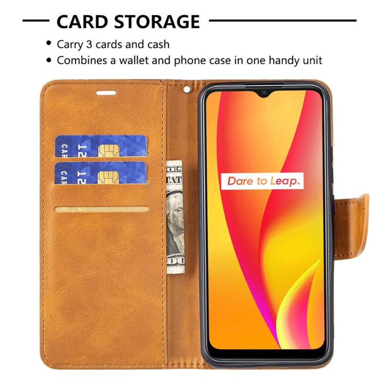 For OPPO Realme C15/C12/C25 Retro Lambskin Texture Pure Color Horizontal Flip PU Leather Case with Holder & Card Slots & Wallet & Lanyard