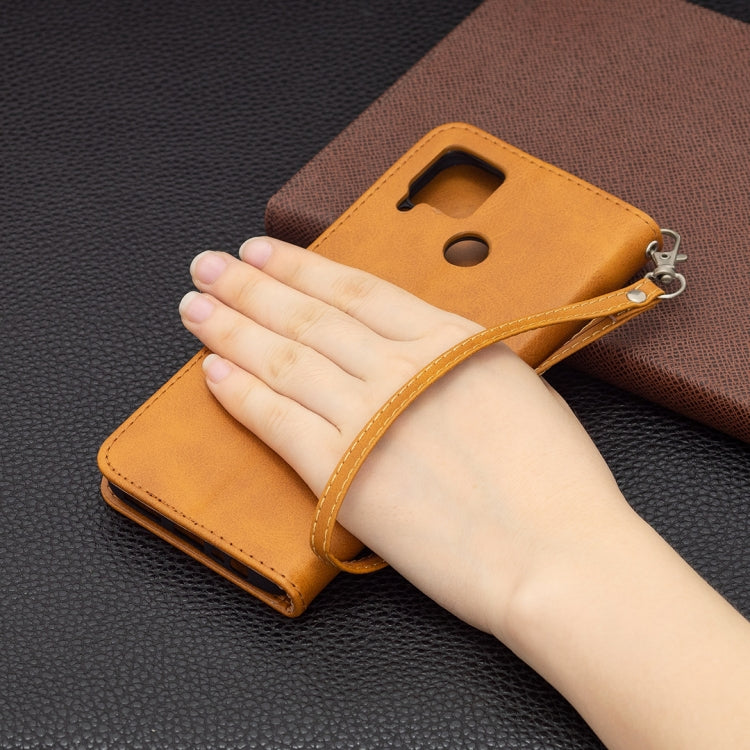 For OPPO Realme C15/C12/C25 Retro Lambskin Texture Pure Color Horizontal Flip PU Leather Case with Holder & Card Slots & Wallet & Lanyard