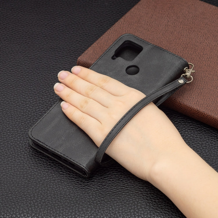 For OPPO Realme C15/C12/C25 Retro Lambskin Texture Pure Color Horizontal Flip PU Leather Case with Holder & Card Slots & Wallet & Lanyard