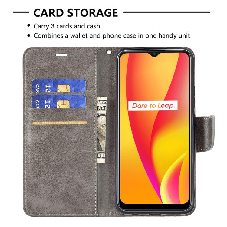 For OPPO Realme C15/C12/C25 Retro Lambskin Texture Pure Color Horizontal Flip PU Leather Case with Holder & Card Slots & Wallet & Lanyard
