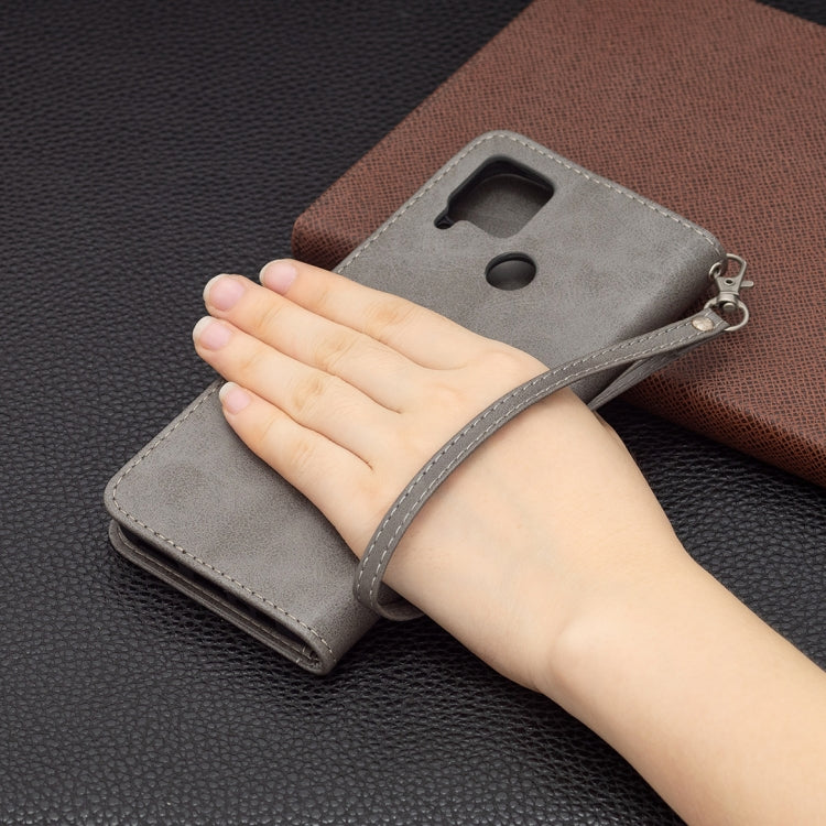 For OPPO Realme C15/C12/C25 Retro Lambskin Texture Pure Color Horizontal Flip PU Leather Case with Holder & Card Slots & Wallet & Lanyard