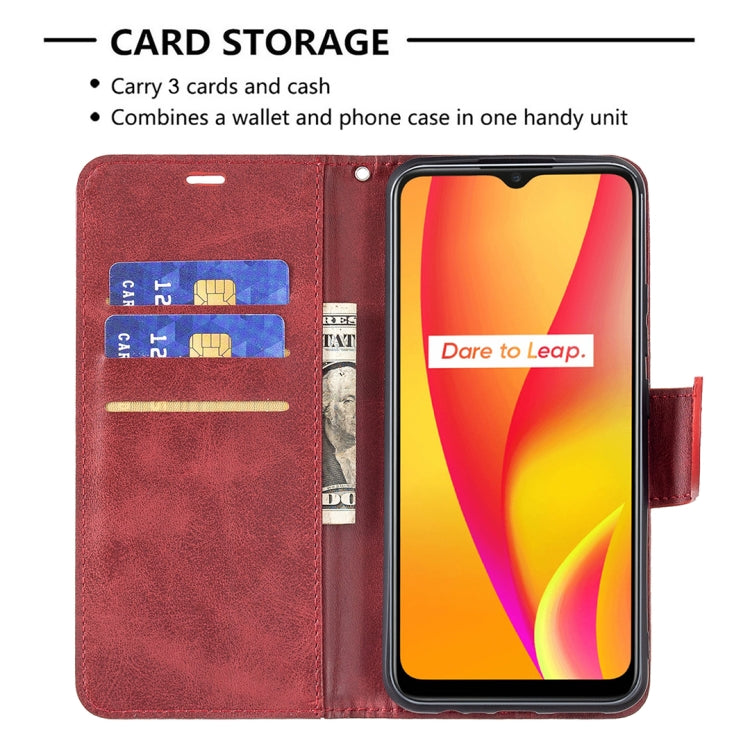 For OPPO Realme C15/C12/C25 Retro Lambskin Texture Pure Color Horizontal Flip PU Leather Case with Holder & Card Slots & Wallet & Lanyard