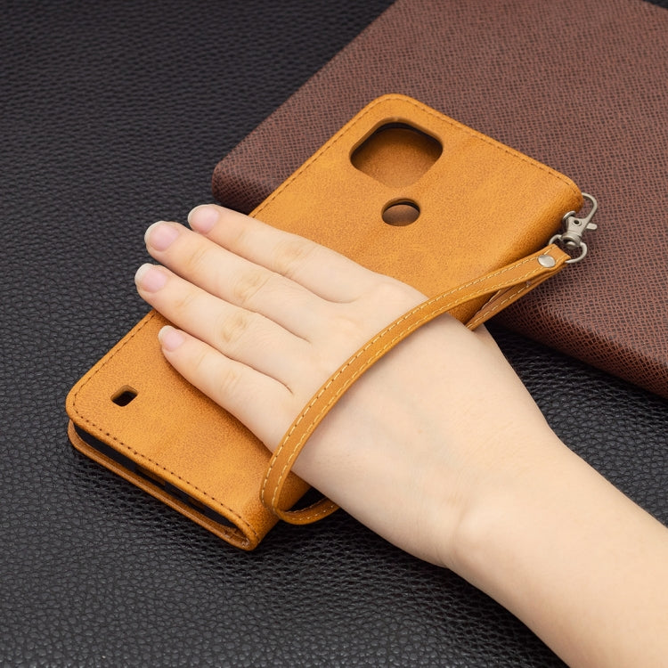 For OPPO Realme C21/C20 Retro Lambskin Texture Pure Color Horizontal Flip PU Leather Case with Holder & Card Slots & Wallet & Lanyard