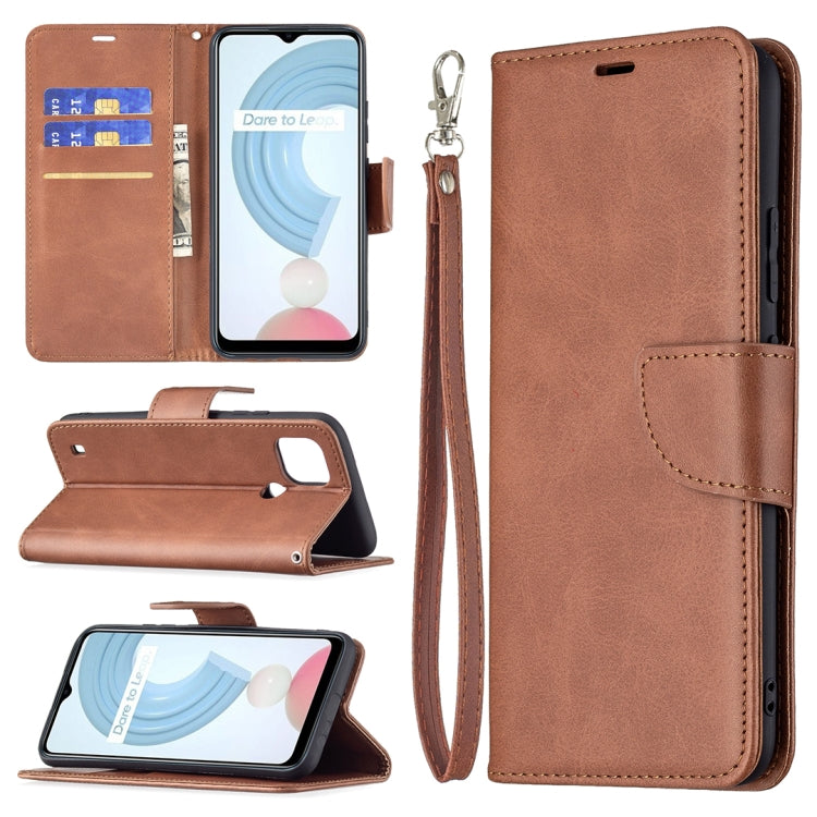 For OPPO Realme C21/C20 Retro Lambskin Texture Pure Color Horizontal Flip PU Leather Case with Holder & Card Slots & Wallet & Lanyard