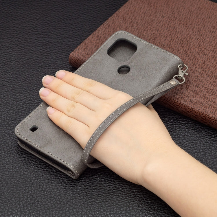 For OPPO Realme C21/C20 Retro Lambskin Texture Pure Color Horizontal Flip PU Leather Case with Holder & Card Slots & Wallet & Lanyard