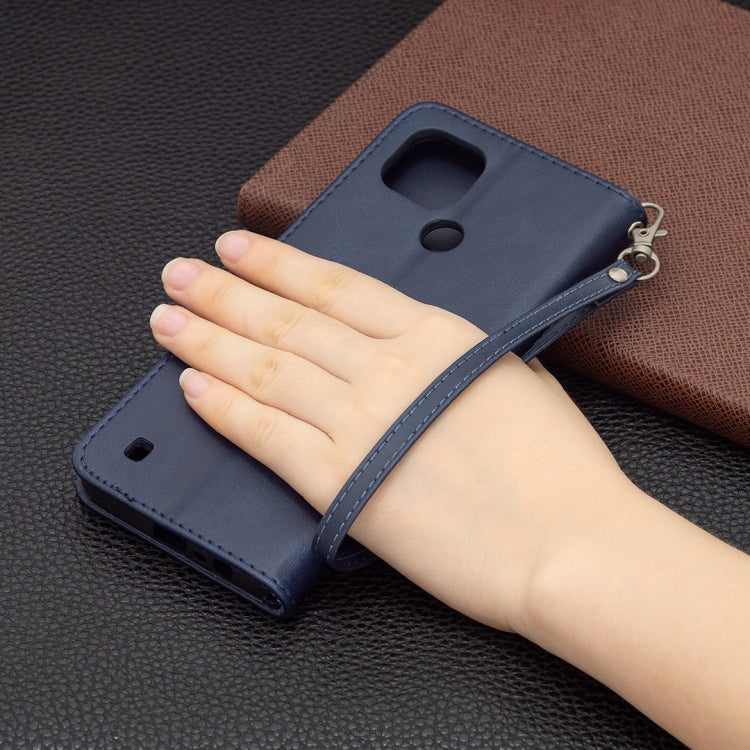 For OPPO Realme C21/C20 Retro Lambskin Texture Pure Color Horizontal Flip PU Leather Case with Holder & Card Slots & Wallet & Lanyard