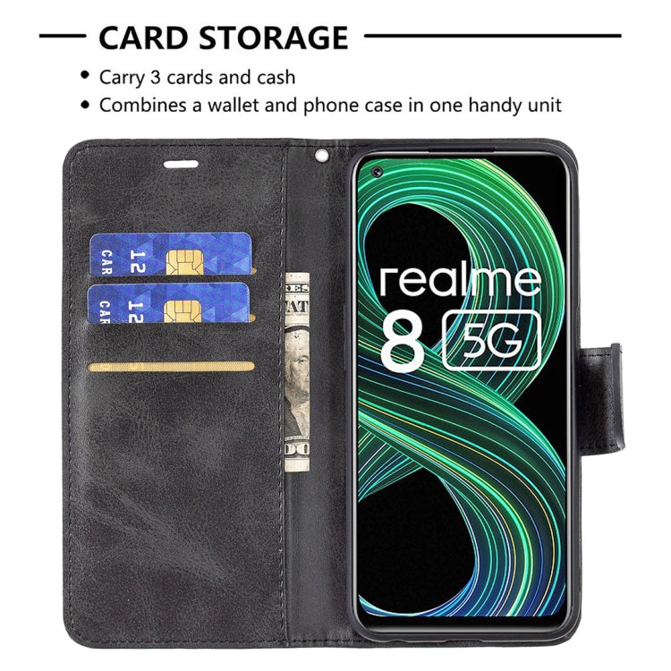 For OPPO Realme 8 5G/Realme V13 5G Retro Lambskin Texture Pure Color Horizontal Flip PU Leather Case with Holder & Card Slots & Wallet & Lanyard
