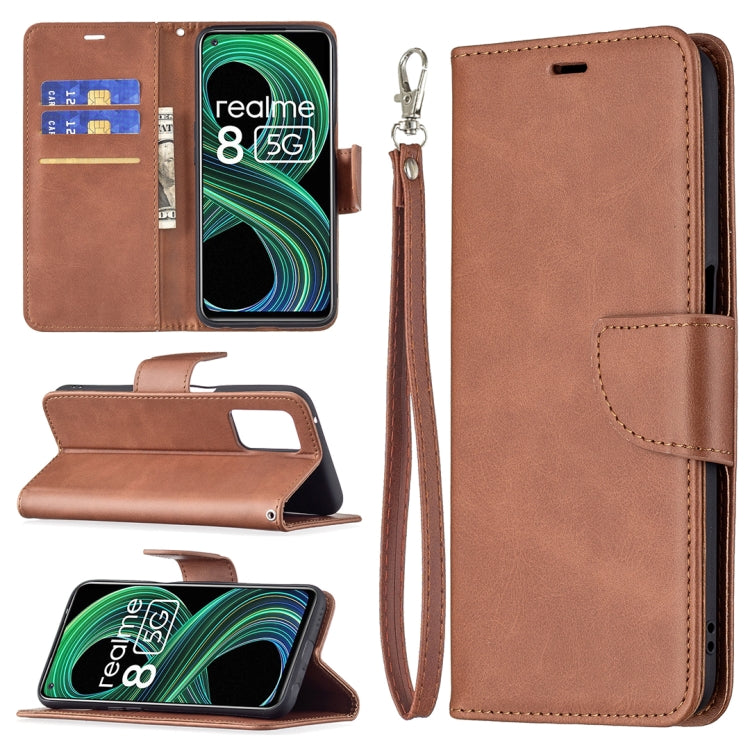 For OPPO Realme 8 5G/Realme V13 5G Retro Lambskin Texture Pure Color Horizontal Flip PU Leather Case with Holder & Card Slots & Wallet & Lanyard