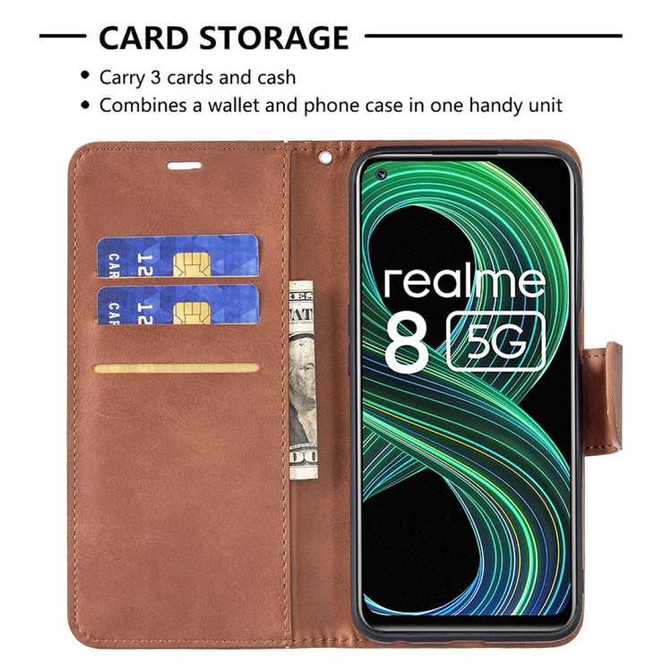 For OPPO Realme 8 5G/Realme V13 5G Retro Lambskin Texture Pure Color Horizontal Flip PU Leather Case with Holder & Card Slots & Wallet & Lanyard