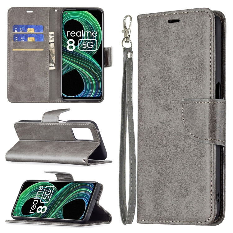 For OPPO Realme 8 5G/Realme V13 5G Retro Lambskin Texture Pure Color Horizontal Flip PU Leather Case with Holder & Card Slots & Wallet & Lanyard