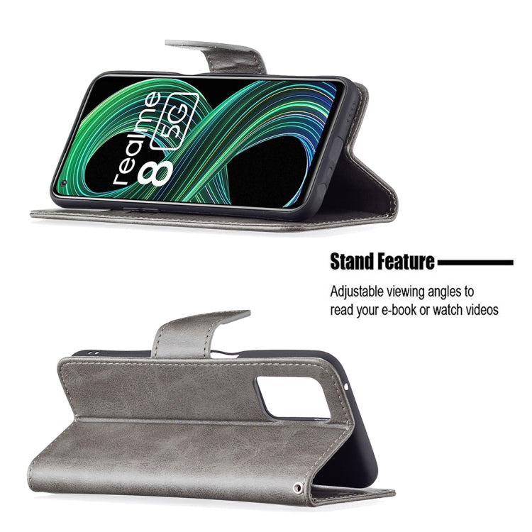 For OPPO Realme 8 5G/Realme V13 5G Retro Lambskin Texture Pure Color Horizontal Flip PU Leather Case with Holder & Card Slots & Wallet & Lanyard