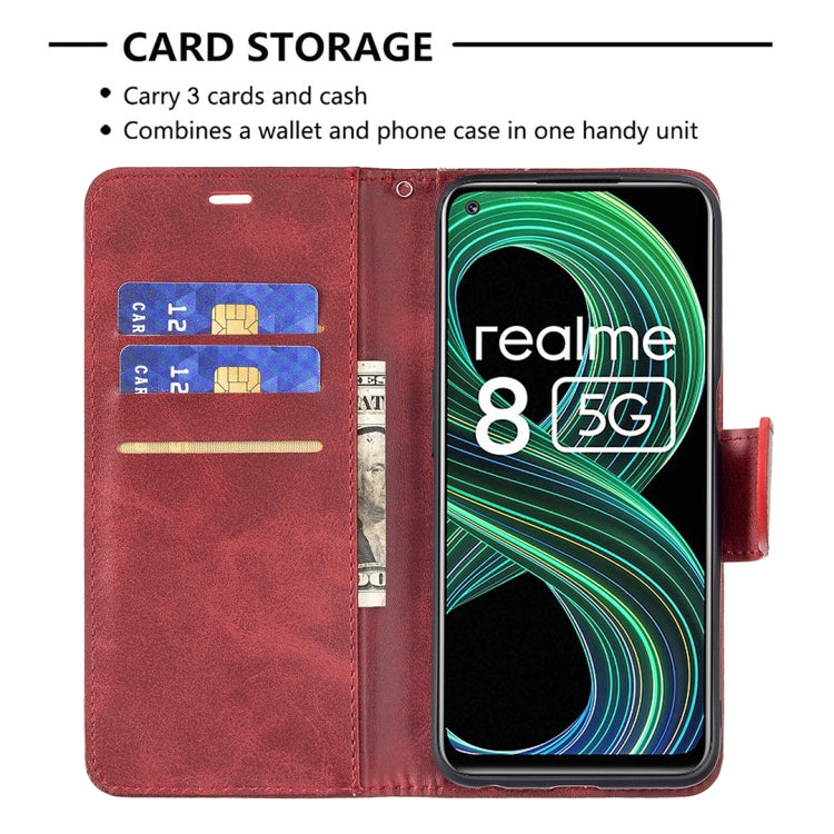 For OPPO Realme 8 5G/Realme V13 5G Retro Lambskin Texture Pure Color Horizontal Flip PU Leather Case with Holder & Card Slots & Wallet & Lanyard