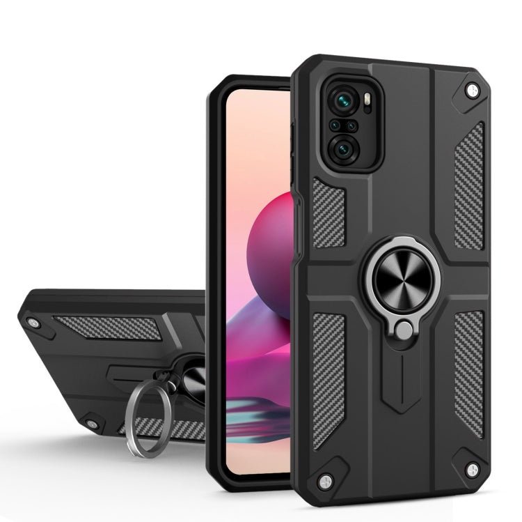 For Xiaomi Redmi Note 10 4G Carbon Fiber Pattern PC + TPU Protective Case with Ring Holder