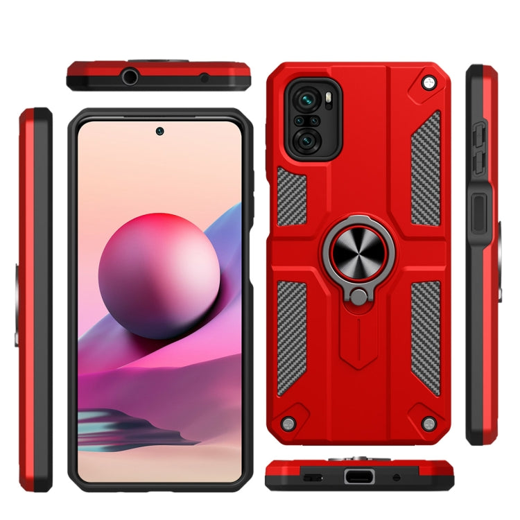 For Xiaomi Redmi Note 10 4G Carbon Fiber Pattern PC + TPU Protective Case with Ring Holder