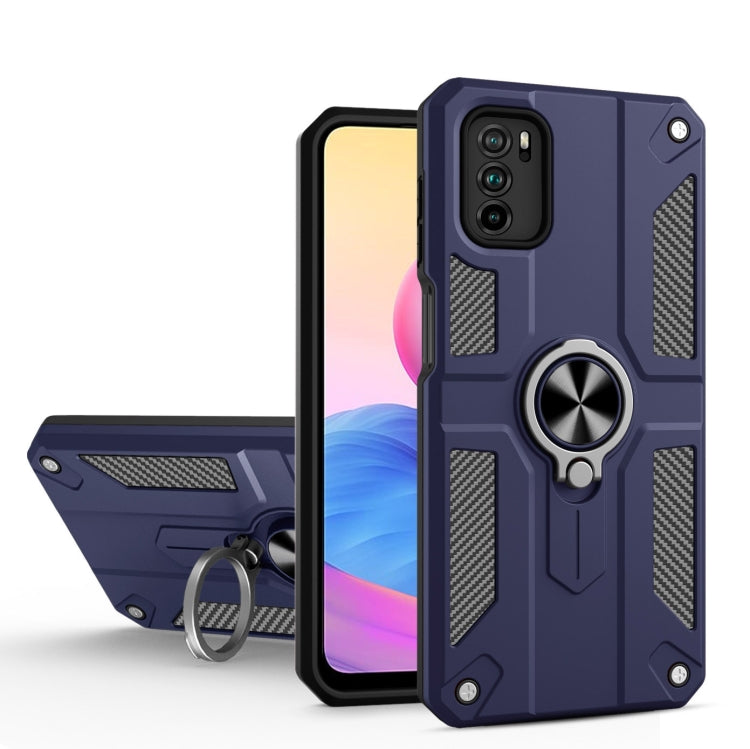 For Xiaomi Redmi Note 10 5G Carbon Fiber Pattern PC + TPU Protective Case with Ring Holder