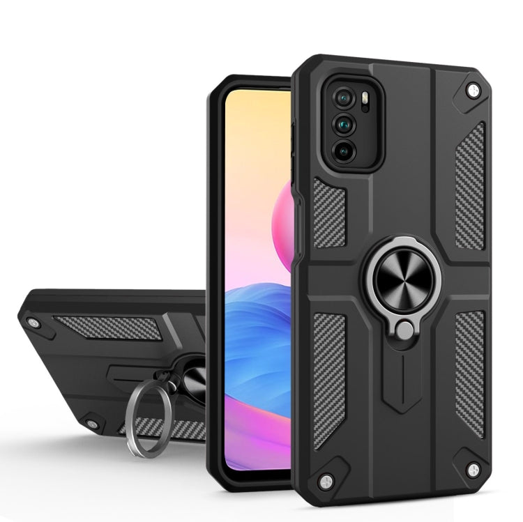 For Xiaomi Redmi Note 10 5G Carbon Fiber Pattern PC + TPU Protective Case with Ring Holder