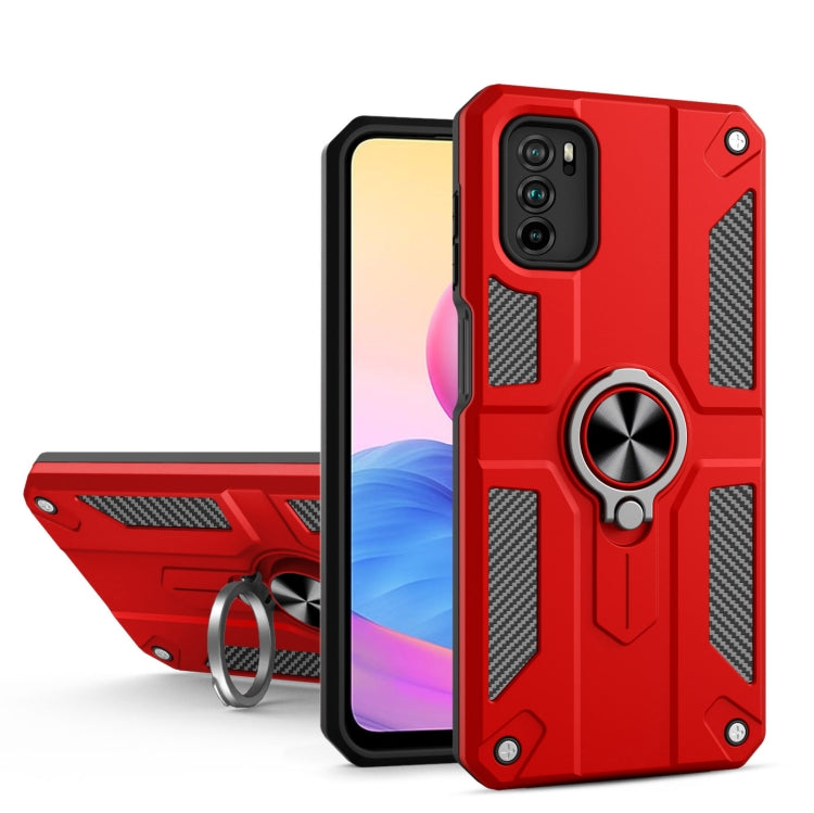 For Xiaomi Redmi Note 10 5G Carbon Fiber Pattern PC + TPU Protective Case with Ring Holder