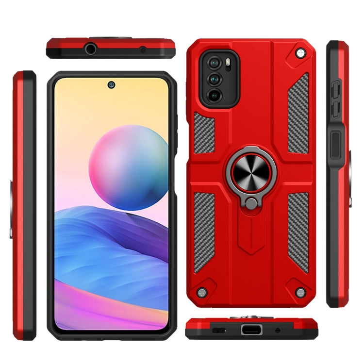 For Xiaomi Redmi Note 10 5G Carbon Fiber Pattern PC + TPU Protective Case with Ring Holder