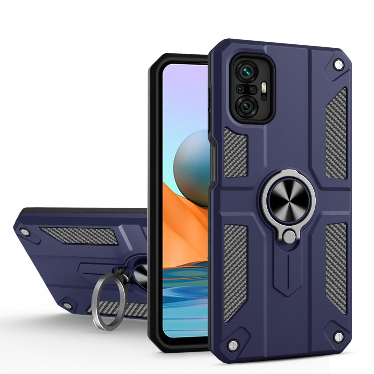 For Xiaomi Redmi Note 10 Pro Carbon Fiber Pattern PC + TPU Protective Case with Ring Holder