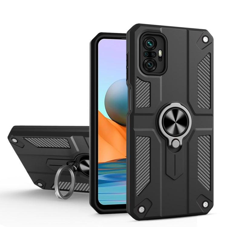 For Xiaomi Redmi Note 10 Pro Carbon Fiber Pattern PC + TPU Protective Case with Ring Holder