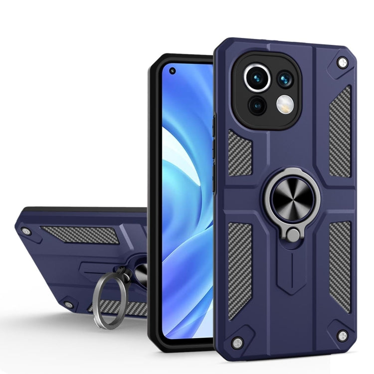 For Xiaomi Mi 11 Lite Carbon Fiber Pattern PC + TPU Protective Case with Ring Holder