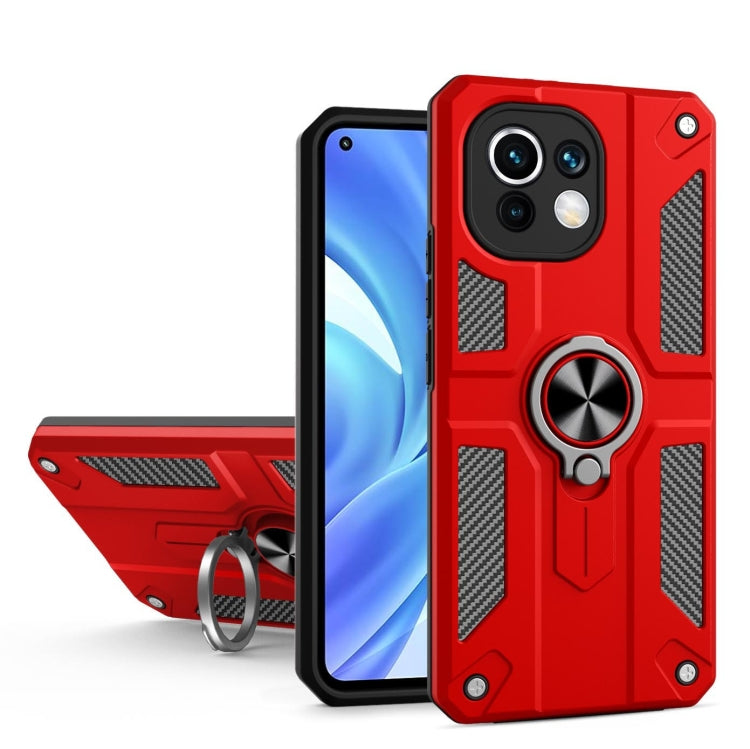 For Xiaomi Mi 11 Lite Carbon Fiber Pattern PC + TPU Protective Case with Ring Holder