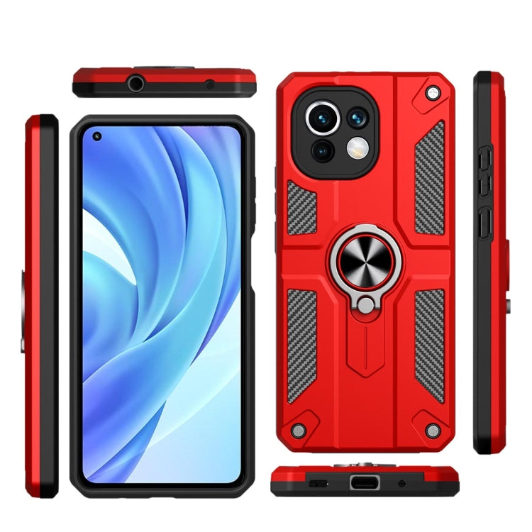 For Xiaomi Mi 11 Lite Carbon Fiber Pattern PC + TPU Protective Case with Ring Holder