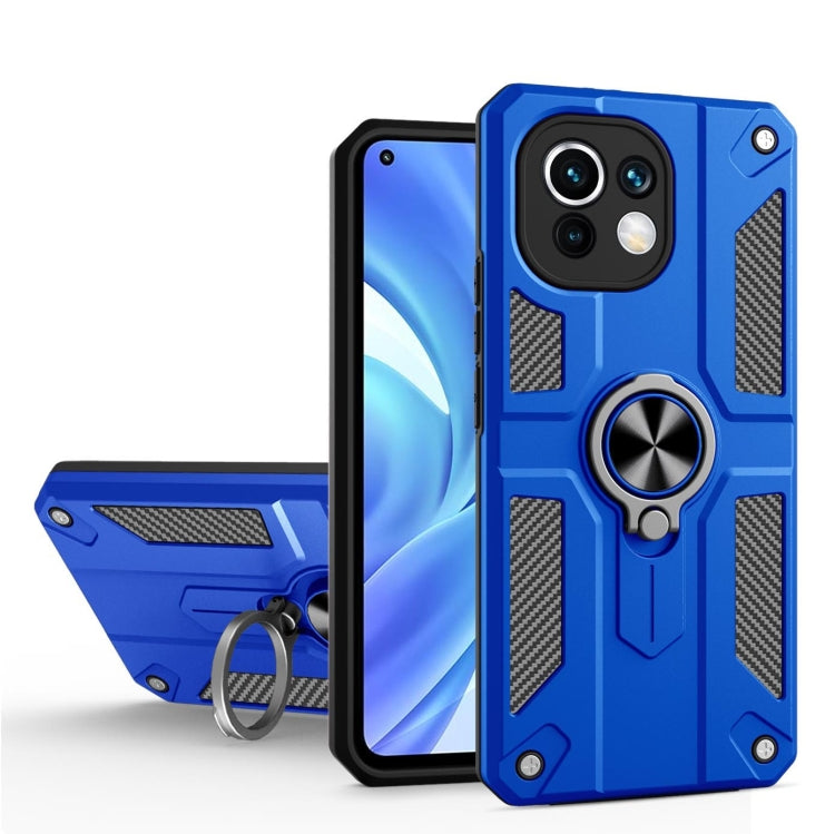 For Xiaomi Mi 11 Lite Carbon Fiber Pattern PC + TPU Protective Case with Ring Holder